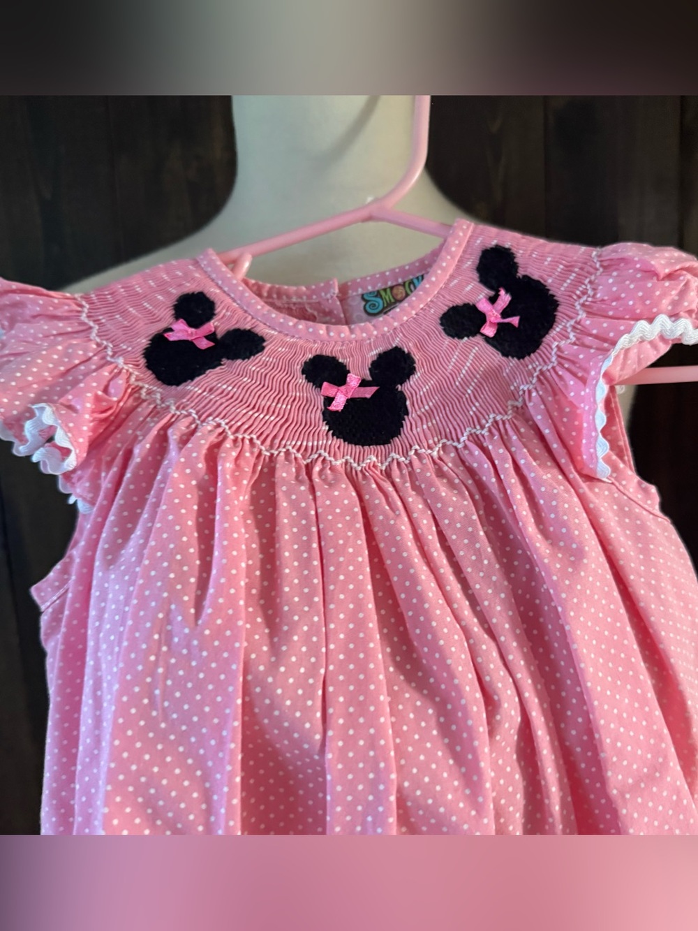 Girls Smock Candy Minnie Mouse 2 Pc Shirt & Shorts Set 4T Pink Polka Dot